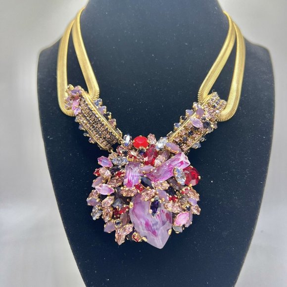 Erickson Beamon Couture Multi Color Crystal Runway Statement Necklace Estate